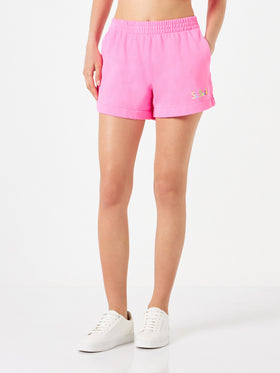 Woman fluo pink cotton short pants