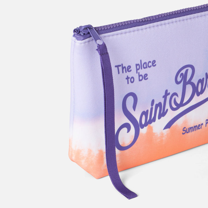Pochette Aline in scuba con stampa lilla e arancio