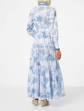 Woman long dress with toile de jouy print
