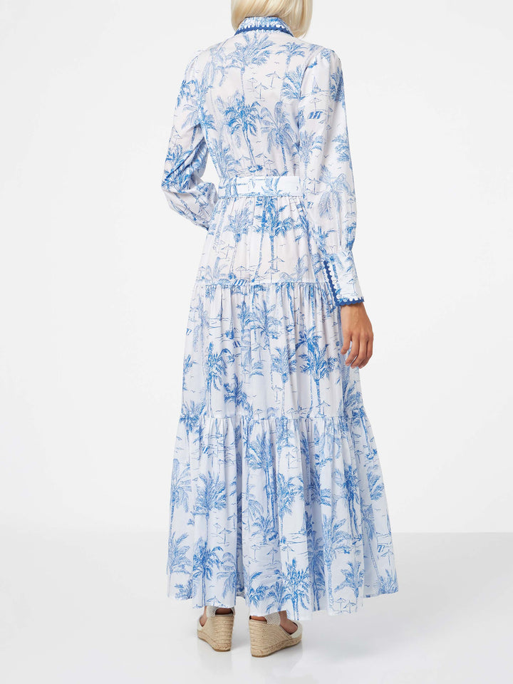 Woman long dress with toile de jouy print