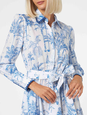 Woman long dress with toile de jouy print