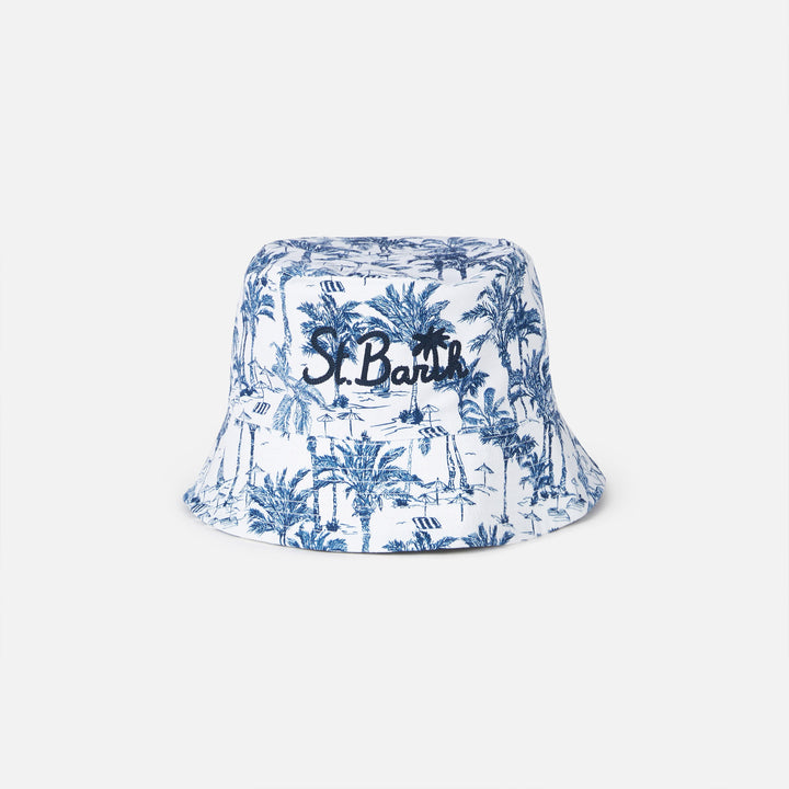 Cotton bucket hat with front embroidery and toile de jouy pattern - MC2 Saint Barth