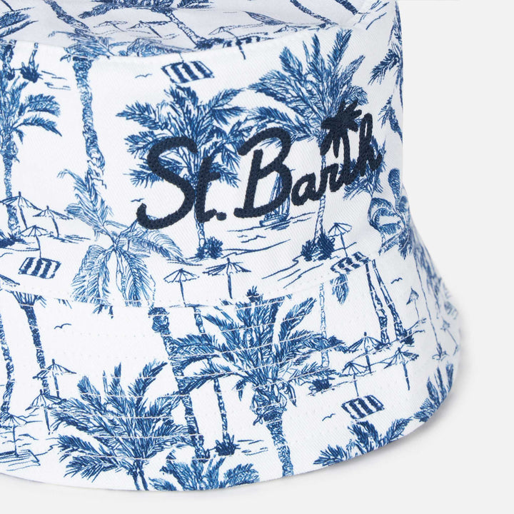 Cotton bucket hat with front embroidery and toile de jouy pattern - MC2 Saint Barth