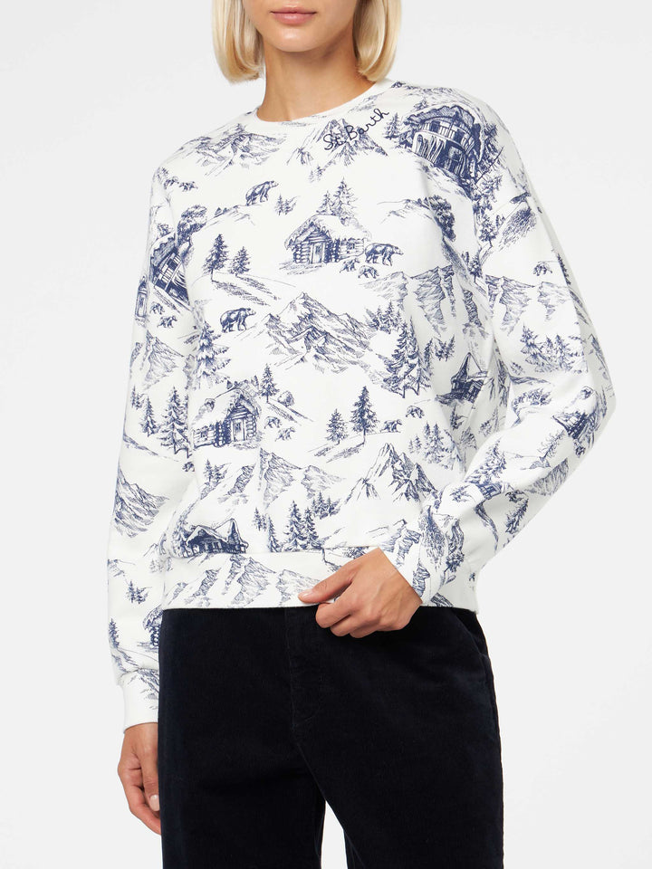 Woman fleece sweatshirt with toile de jouy print - MC2 Saint Barth