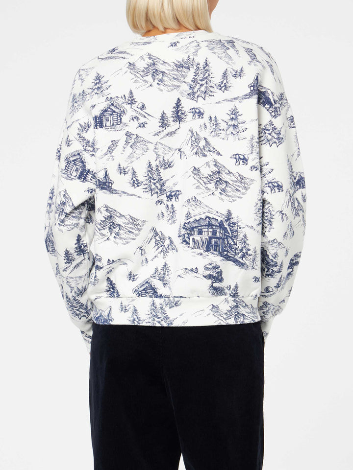 Woman fleece sweatshirt with toile de jouy print - MC2 Saint Barth