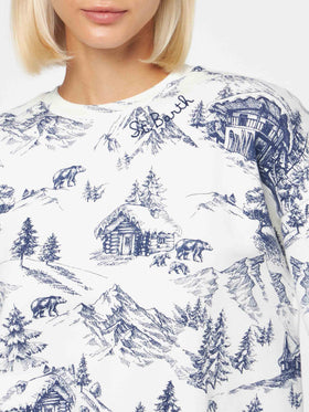 Woman fleece sweatshirt with toile de jouy print - MC2 Saint Barth