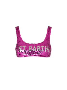 Fucsia sequined bralette with silver logo - MC2 Saint Barth