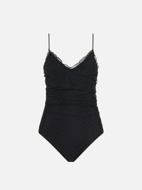 Black one piece swimsuit Francoise with tulle - MC2 Saint Barth