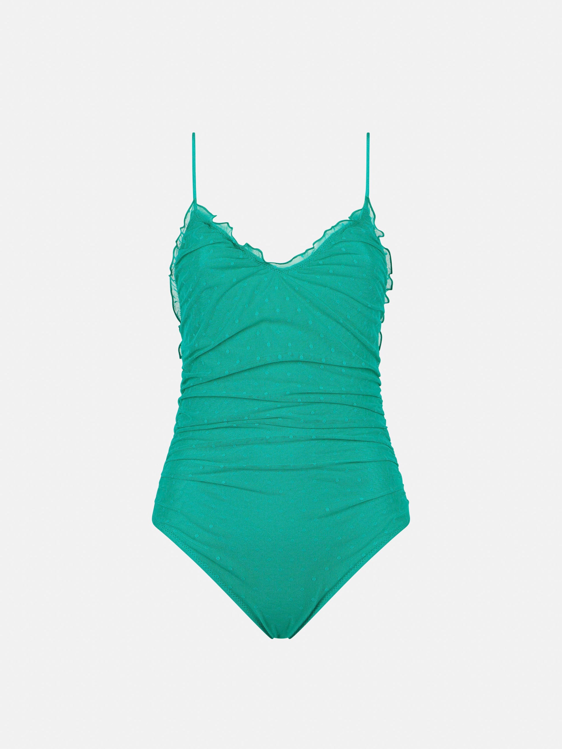 Emerald green one piece swimsuit Francoise with tulle - MC2 Saint Barth