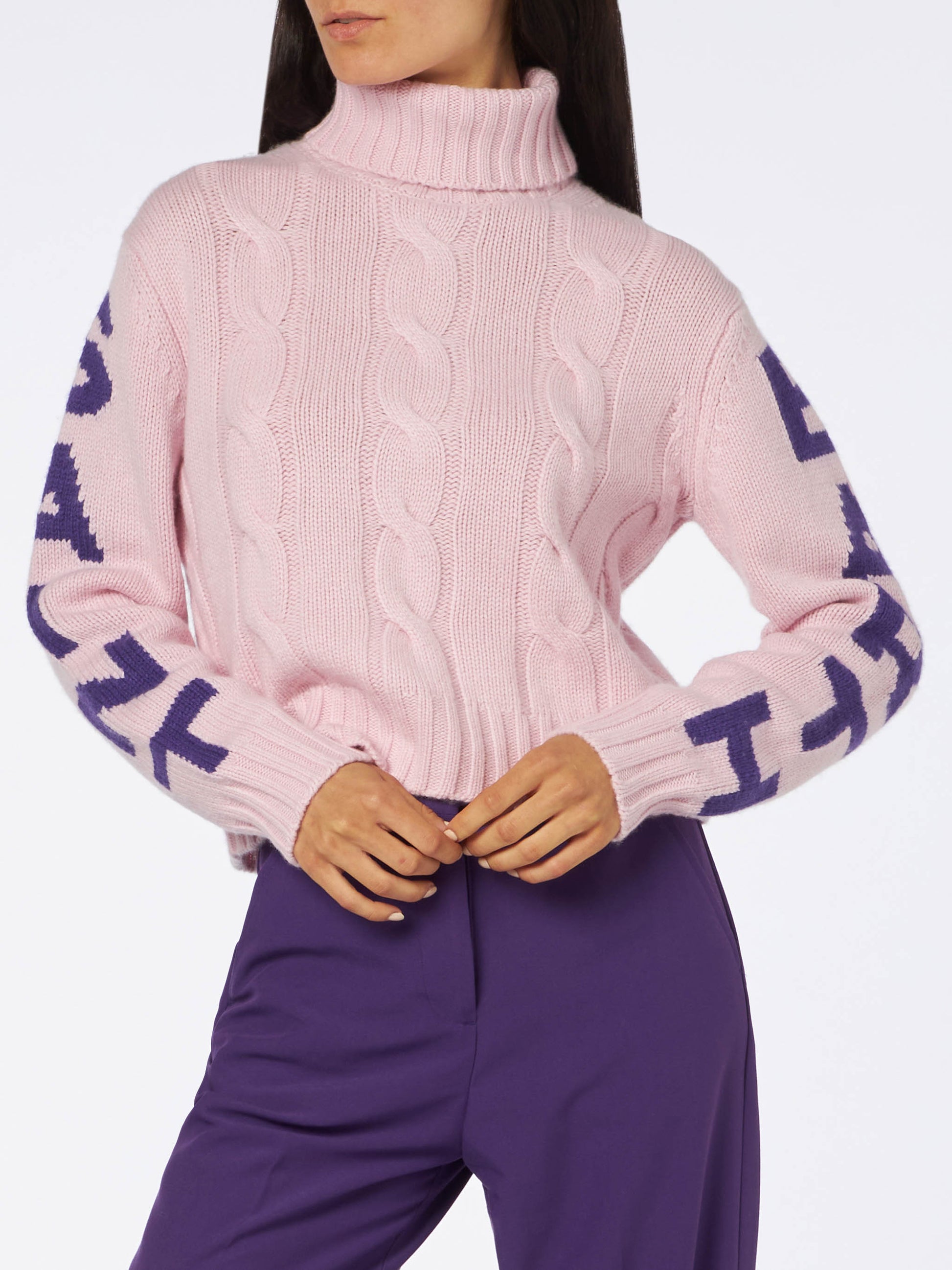 Woman turtleneck braided sweater with Saint Barth jacquard - MC2 Saint Barth