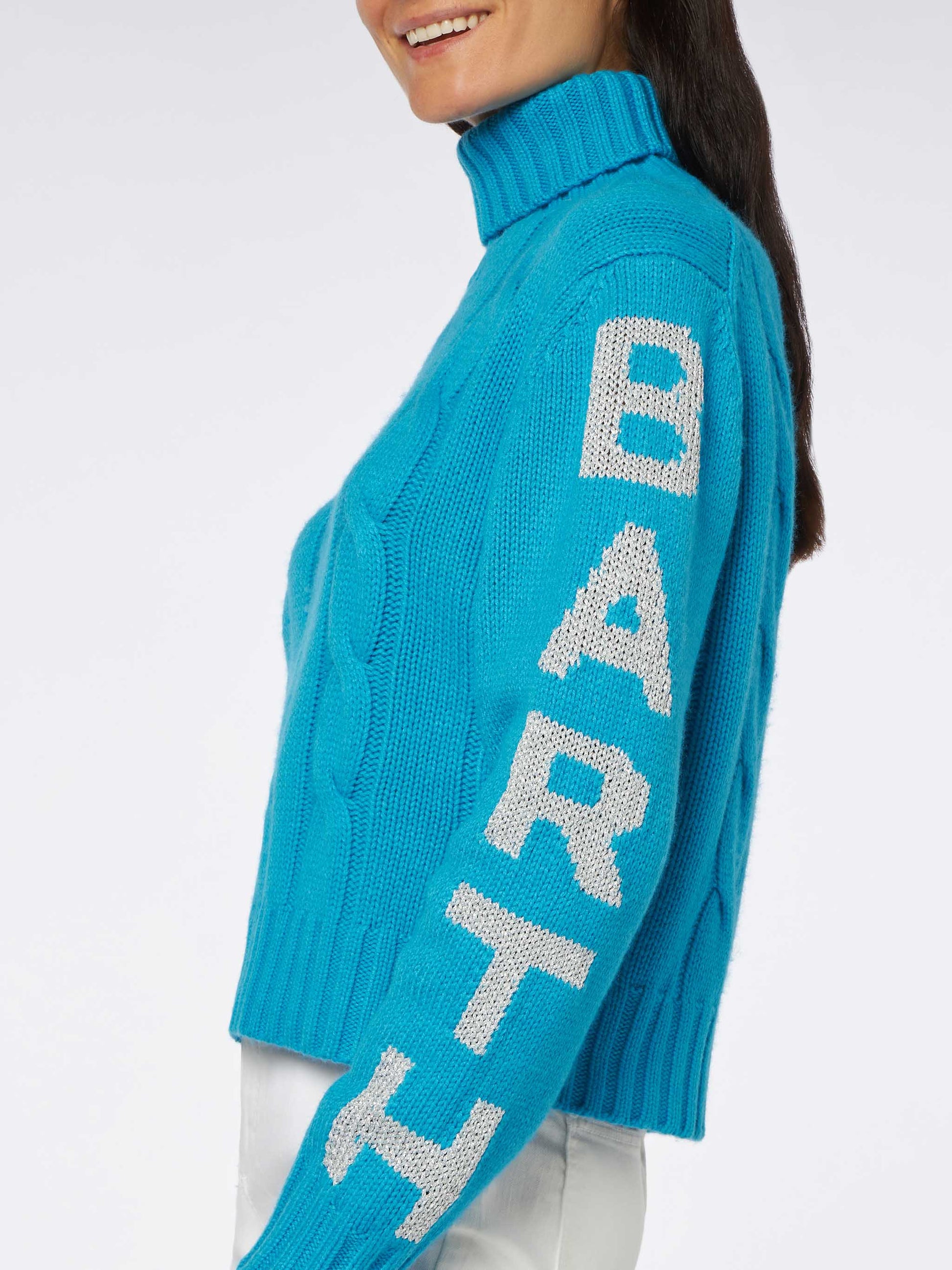 Woman turtleneck braided sweater with Saint Barth jacquard - MC2 Saint Barth