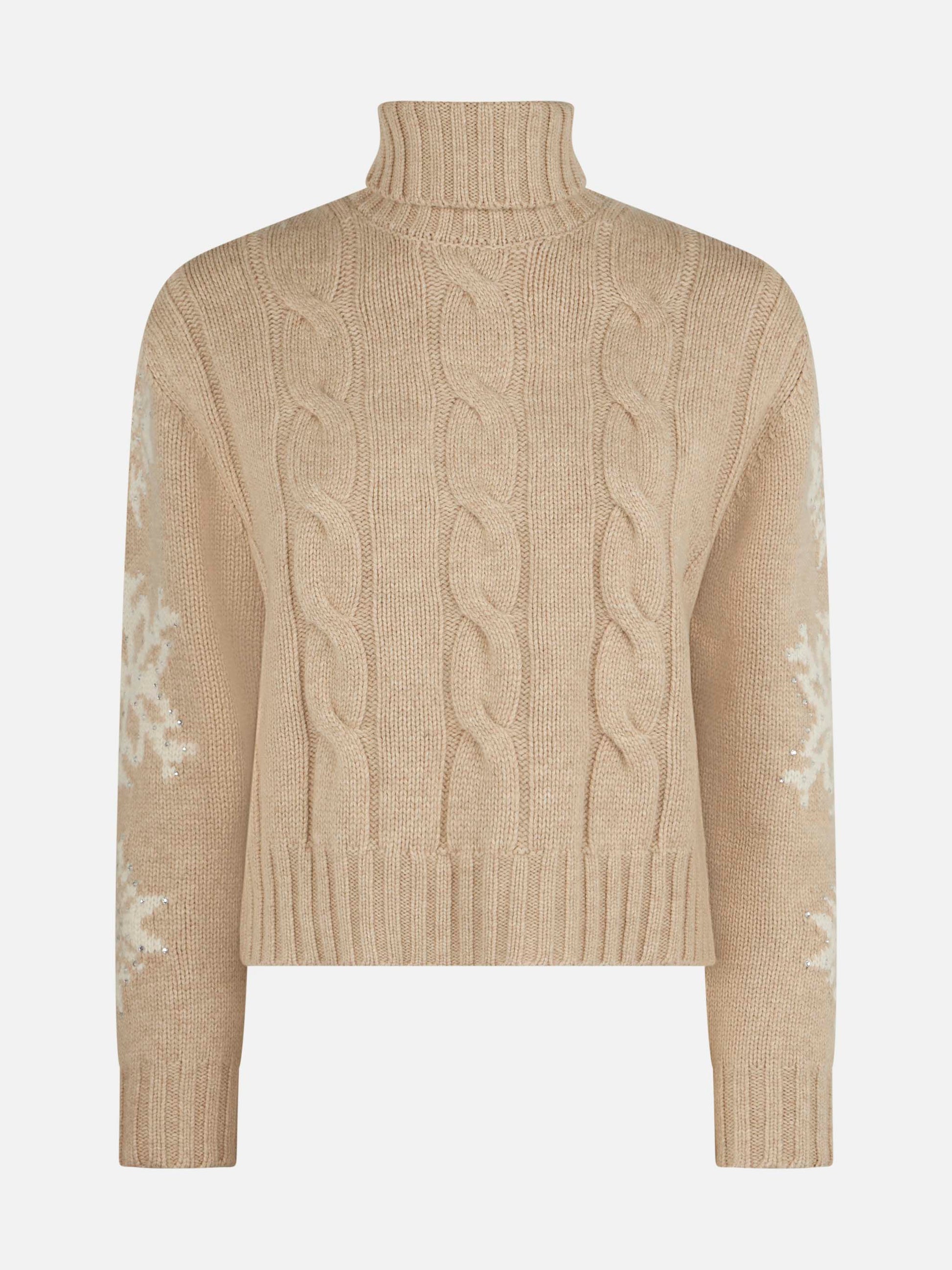 Woman turtleneck braided sweater with snowflake rhinestones - MC2 Saint Barth