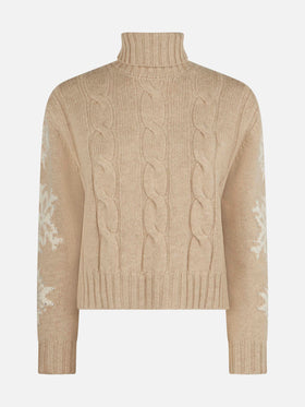 Woman turtleneck braided sweater with snowflake rhinestones - MC2 Saint Barth