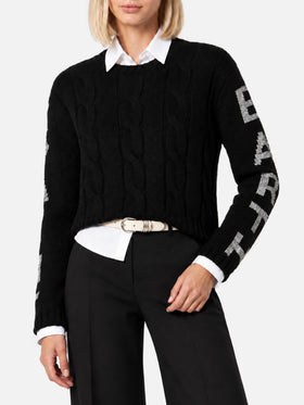 Malmo black cable knit sweater with lurex logo