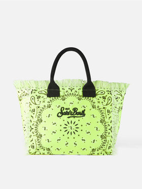 Vanity canvas shoulder bag with fluo yellow bandanna print - MC2 Saint Barth