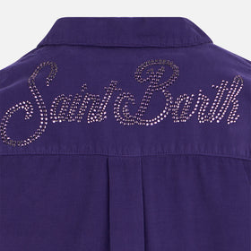 Girl velvet overshirt with Saint Barth rhinestones print - MC2 Saint Barth