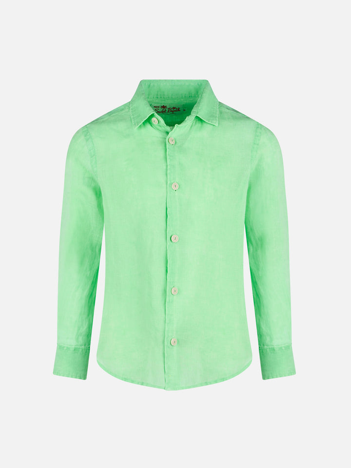 Water fluo green kid linen shirt Agnes - MC2 Saint Barth
