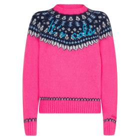 Girocollo Nordic Soft New Queen fucsia fluo con jacquard norvegese e ricamo It’s cold
