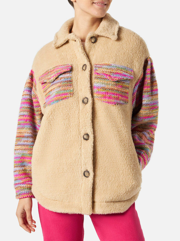 Damen-Sherpa-Overshirt mit Häkeldetails