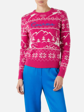 Woman sweater with Norwegian pattern and Courma embroidery