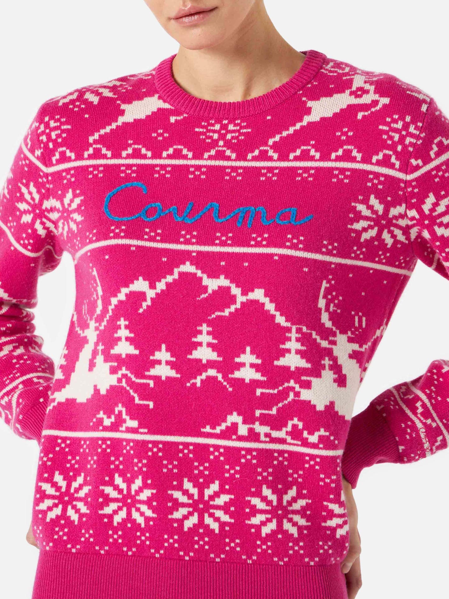 Woman sweater with Norwegian pattern and Courma embroidery
