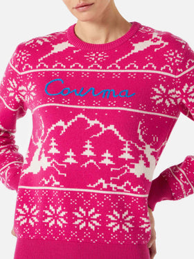 Woman sweater with Norwegian pattern and Courma embroidery