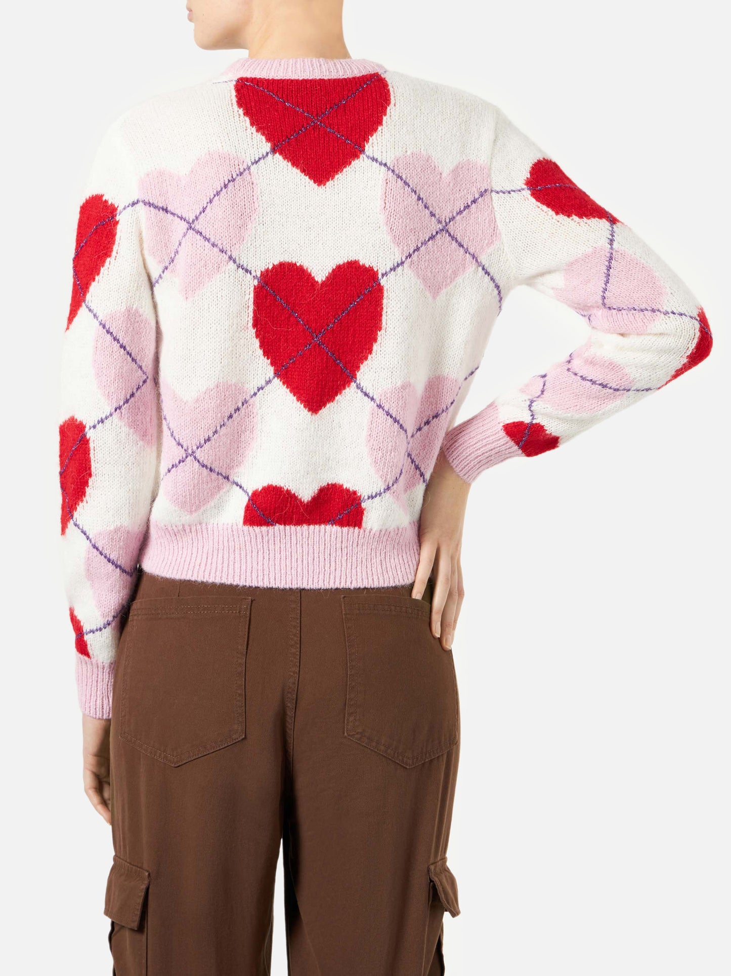 Maglione cropped garzato da donna con fantasia a cuori