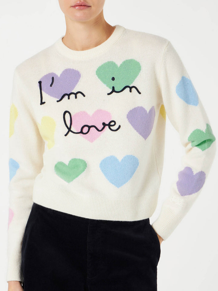 Woman sweater with hearts print and I'm in Love embroidery - MC2 Saint Barth