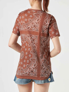 Woman linen t-shirt with bandanna print - MC2 Saint Barth