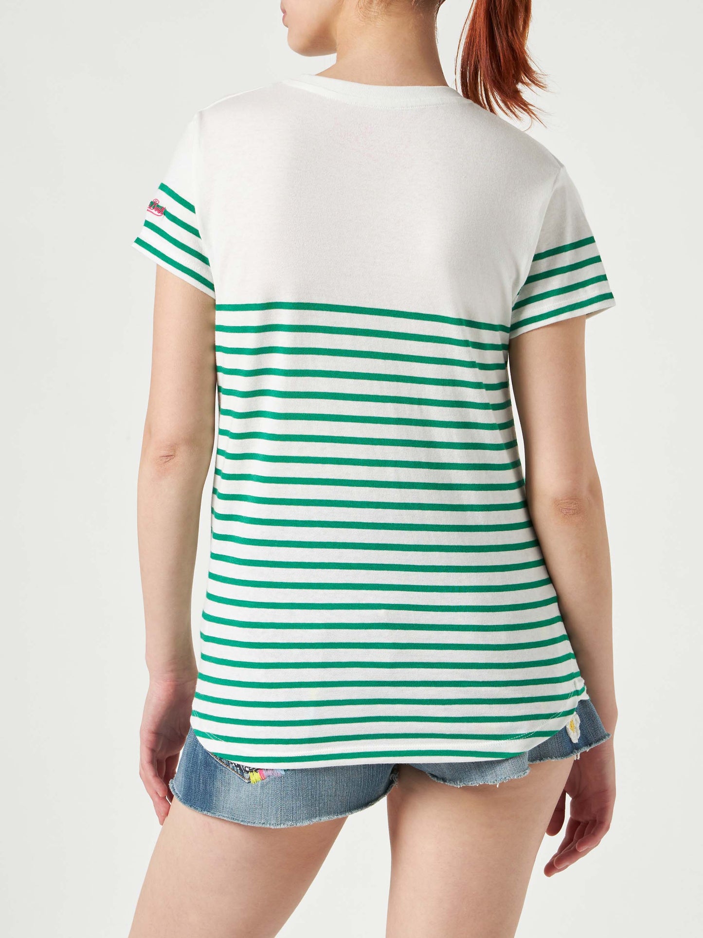 Green striped cotton t-shirt with St. Barth embroidery - MC2 Saint Barth