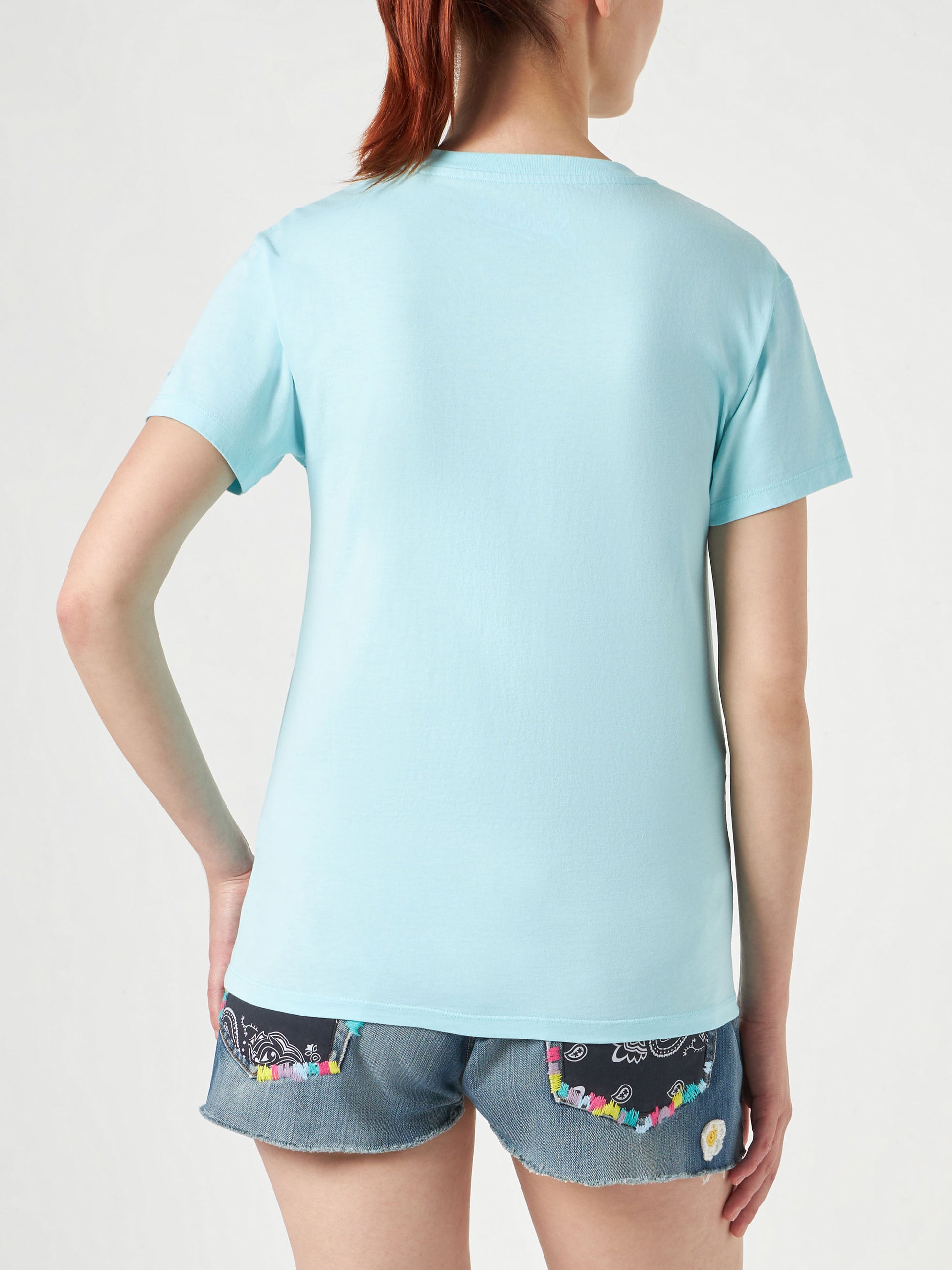 Woman cotton t-shirt with "yoga addicted" embroidered writing - MC2 Saint Barth