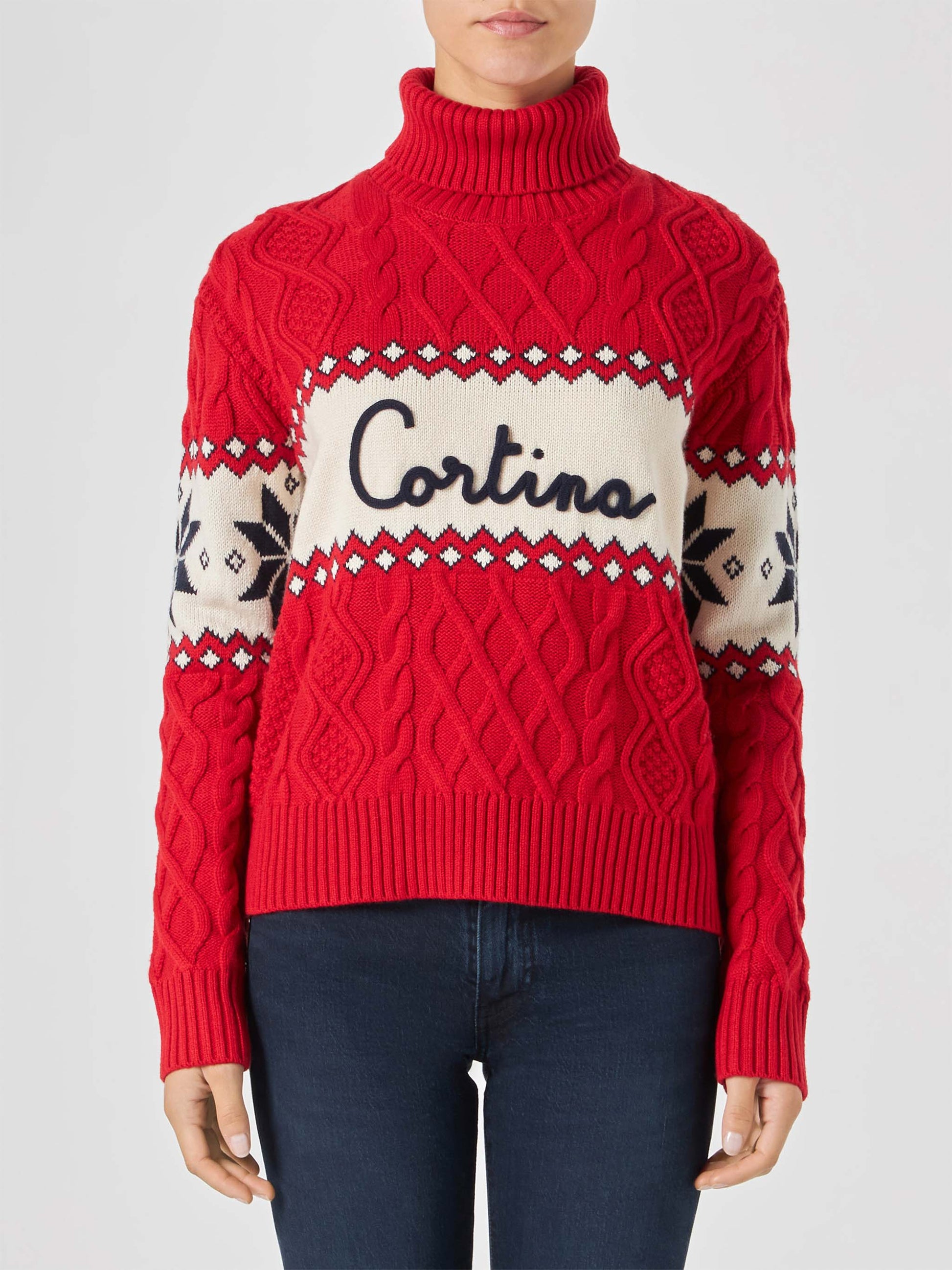 Woman half-turtleneck sweater with Cortina lettering - MC2 Saint Barth