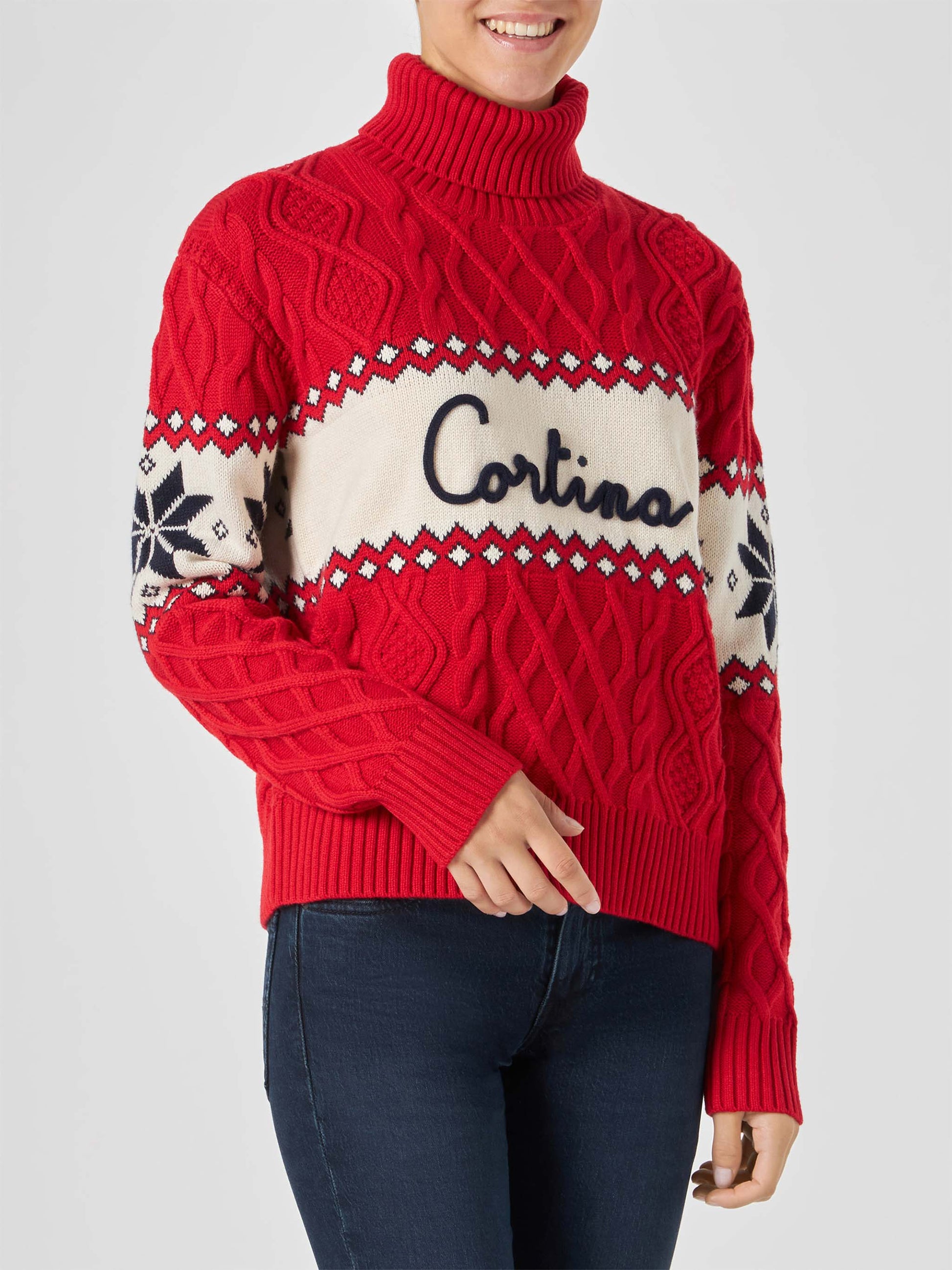 Woman half-turtleneck sweater with Cortina lettering - MC2 Saint Barth