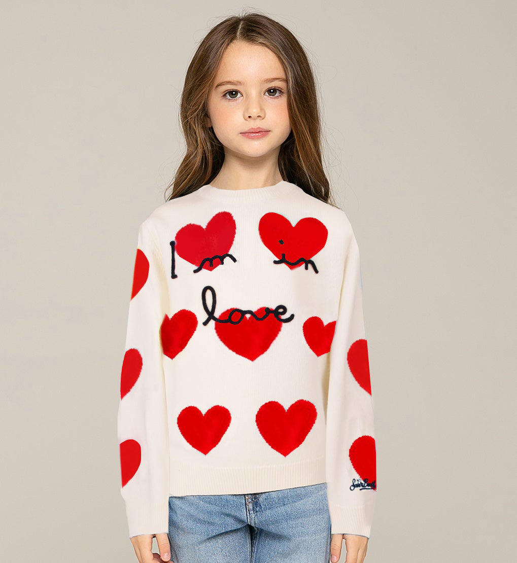 Girl white sweater with heart jacquard - MC2 Saint Barth