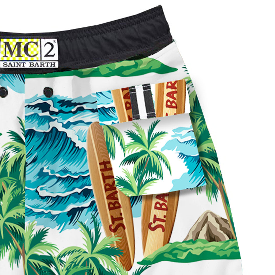 Hawaiian print boy swim shorts surf style - MC2 Saint Barth