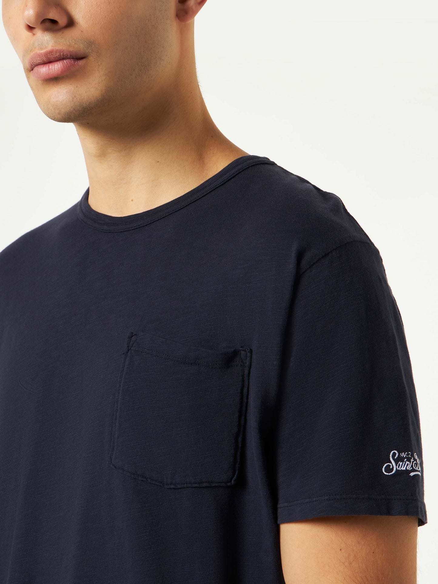 Man blue navy t-shirt with front pocket - MC2 Saint Barth
