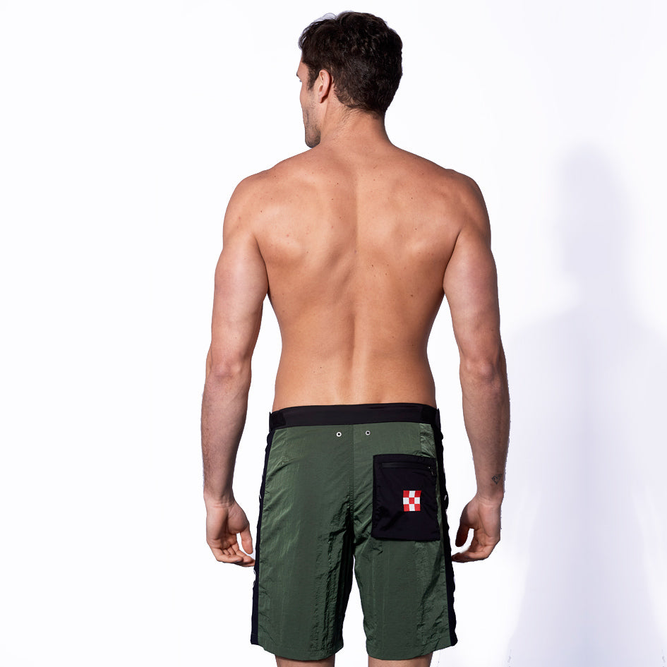 Military green swim shorts with contrast lateral band - MC2 Saint Barth