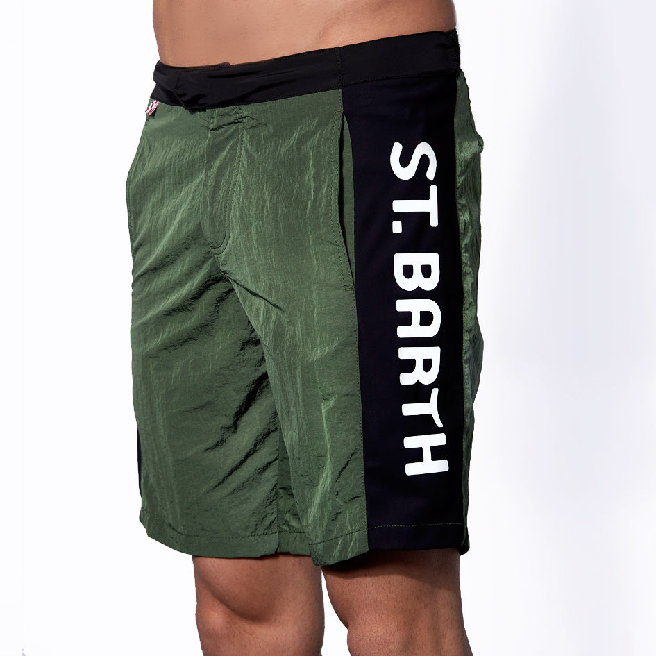 Military green swim shorts with contrast lateral band - MC2 Saint Barth