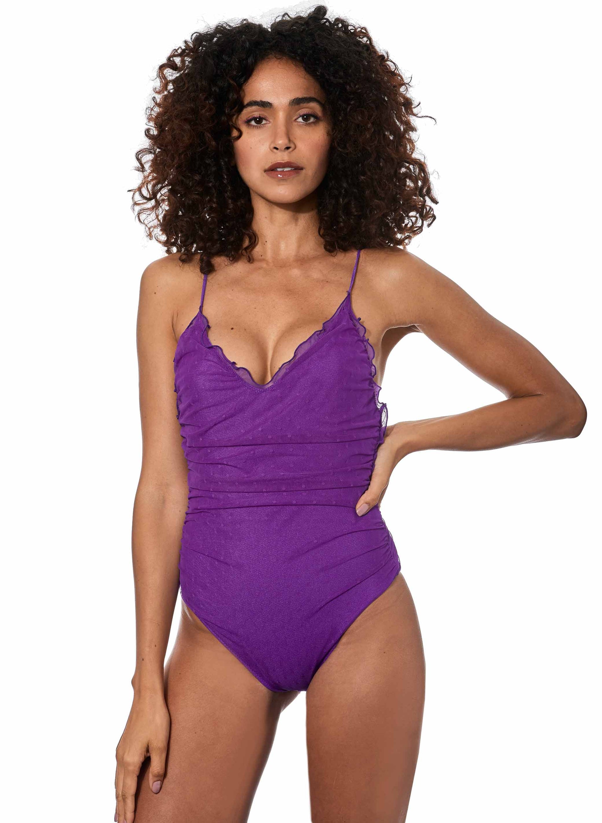 Purple one piece swimsuit Francoise with tulle - MC2 Saint Barth