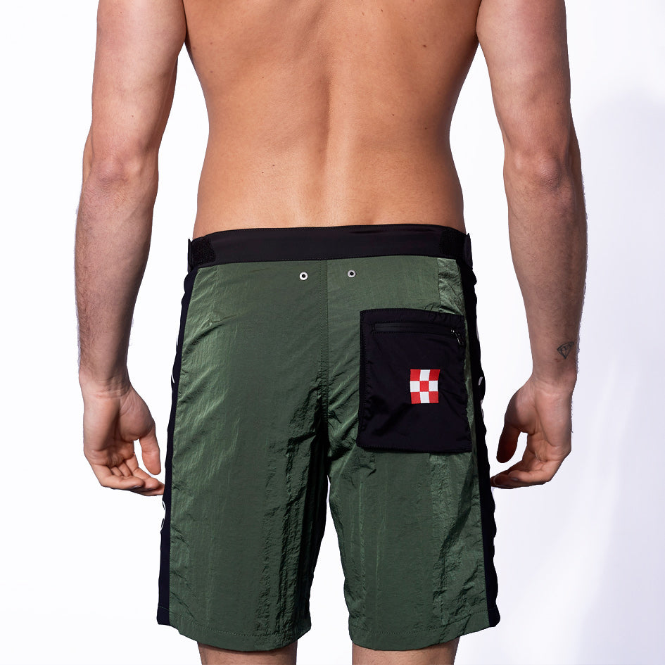 Military green swim shorts with contrast lateral band - MC2 Saint Barth