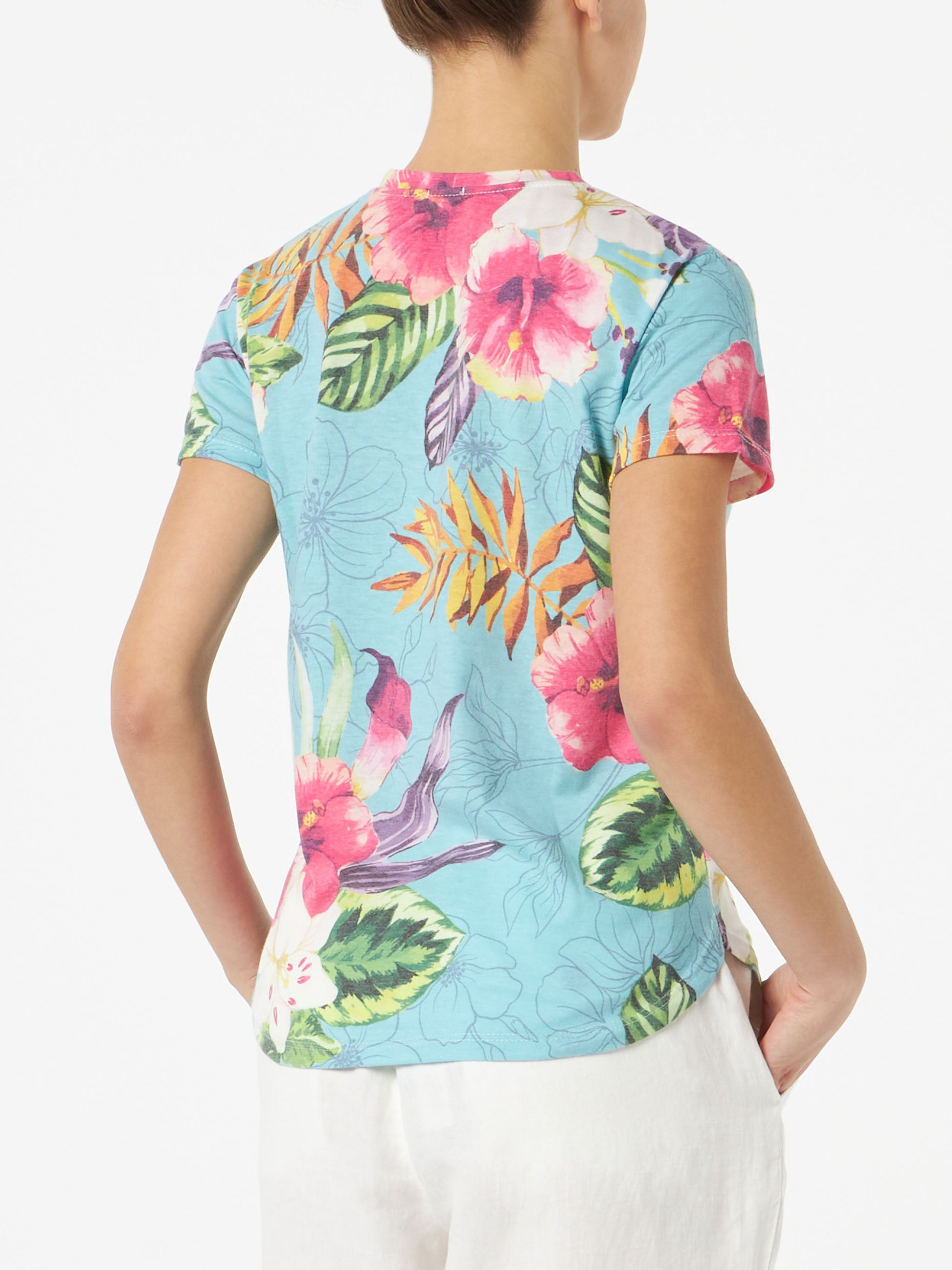 Woman cotton t-shirt with ibiscus print - MC2 Saint Barth
