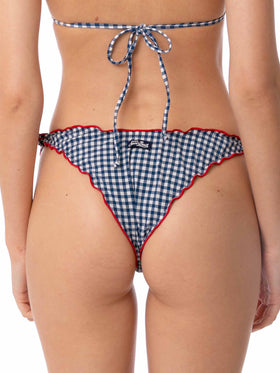 Woman ruffled cheeky swim briefs with gingham print