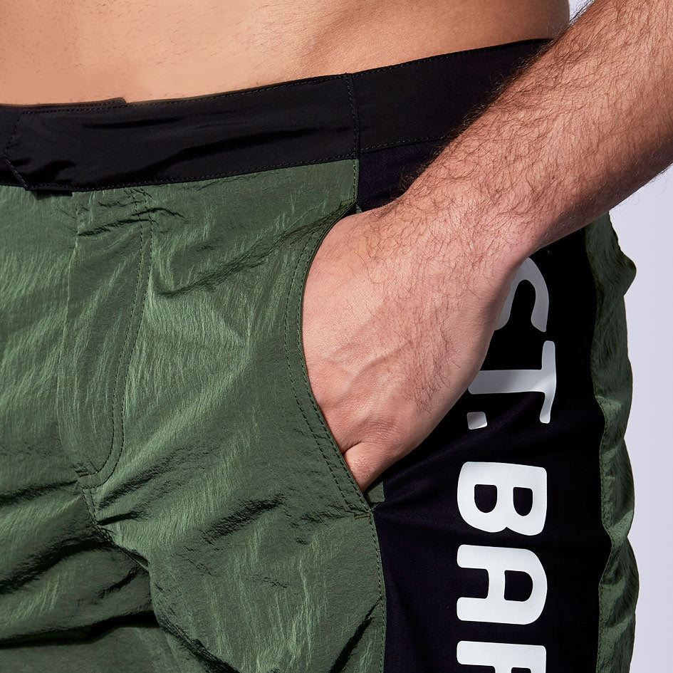 Military green swim shorts with contrast lateral band - MC2 Saint Barth