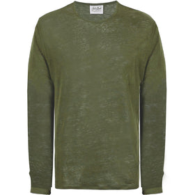 Military green Linen Man T-Shirt long sleeves - MC2 Saint Barth