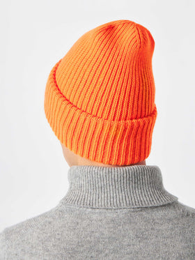Herren-Strickmütze in Fluo-Orange