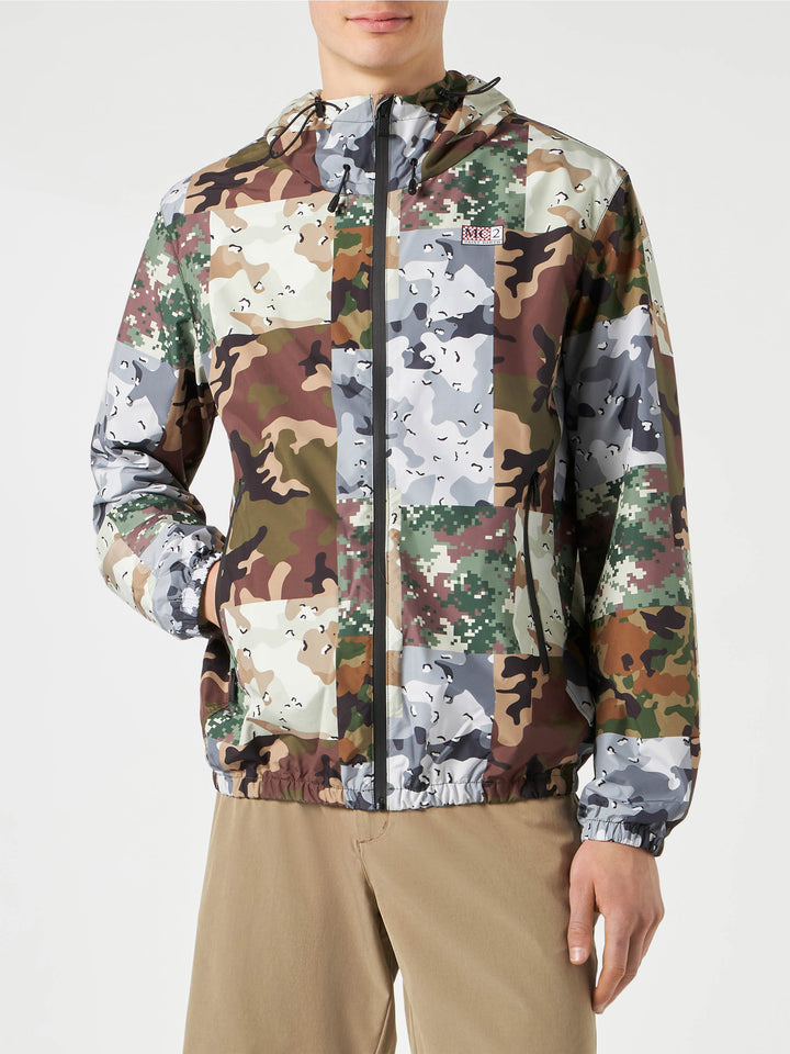 Man hooded lightweight windbreaker with camouflage print - MC2 Saint Barth