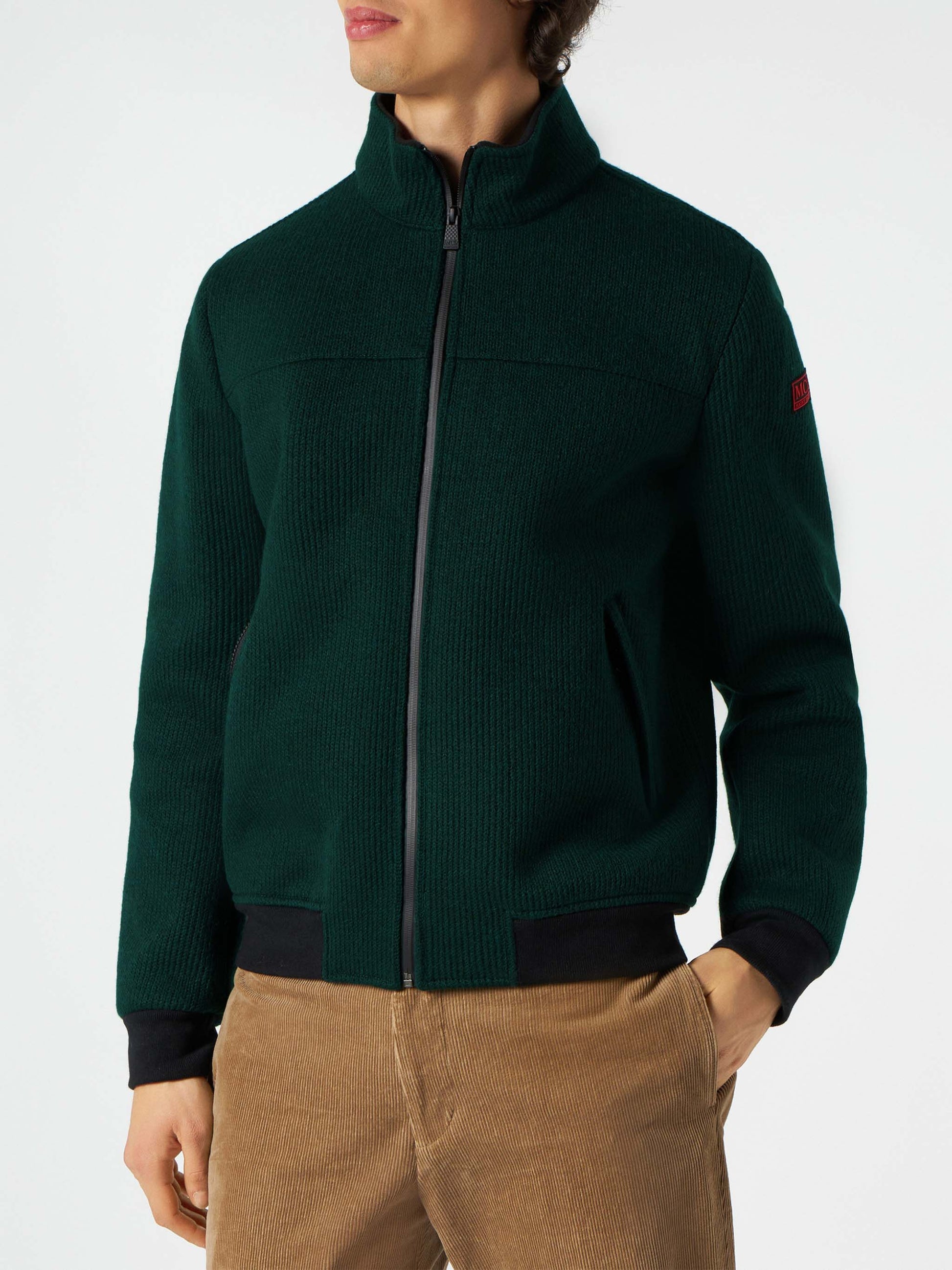 Man knit ribbed green bomber jacket Country - MC2 Saint Barth