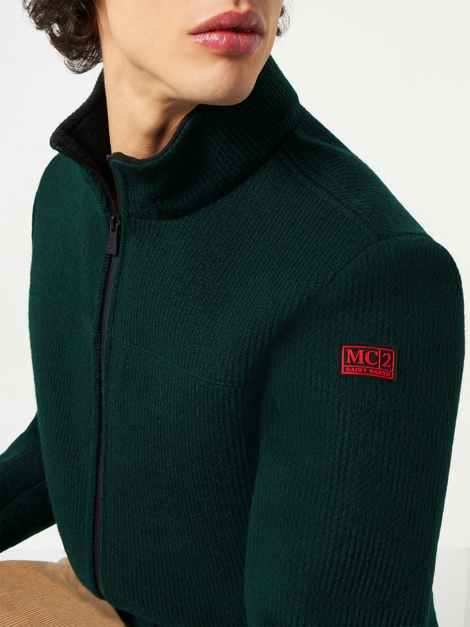 Man knit ribbed green bomber jacket Country - MC2 Saint Barth