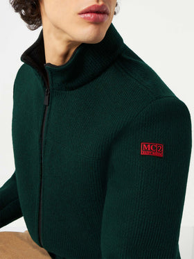 Man knit ribbed green bomber jacket Country - MC2 Saint Barth