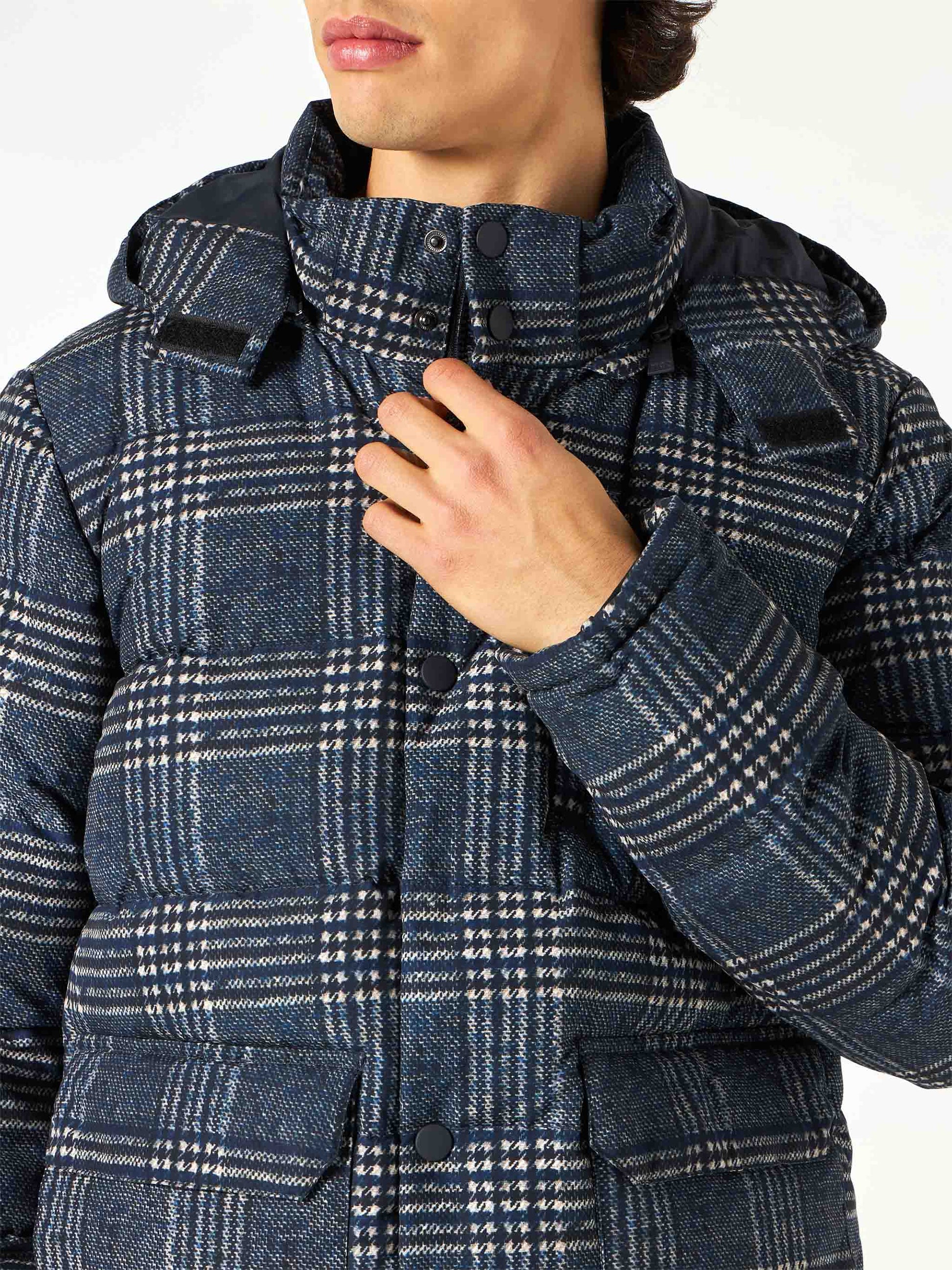 Man hooded down padded jacket Baxter with Prince of Wales print - MC2 Saint Barth